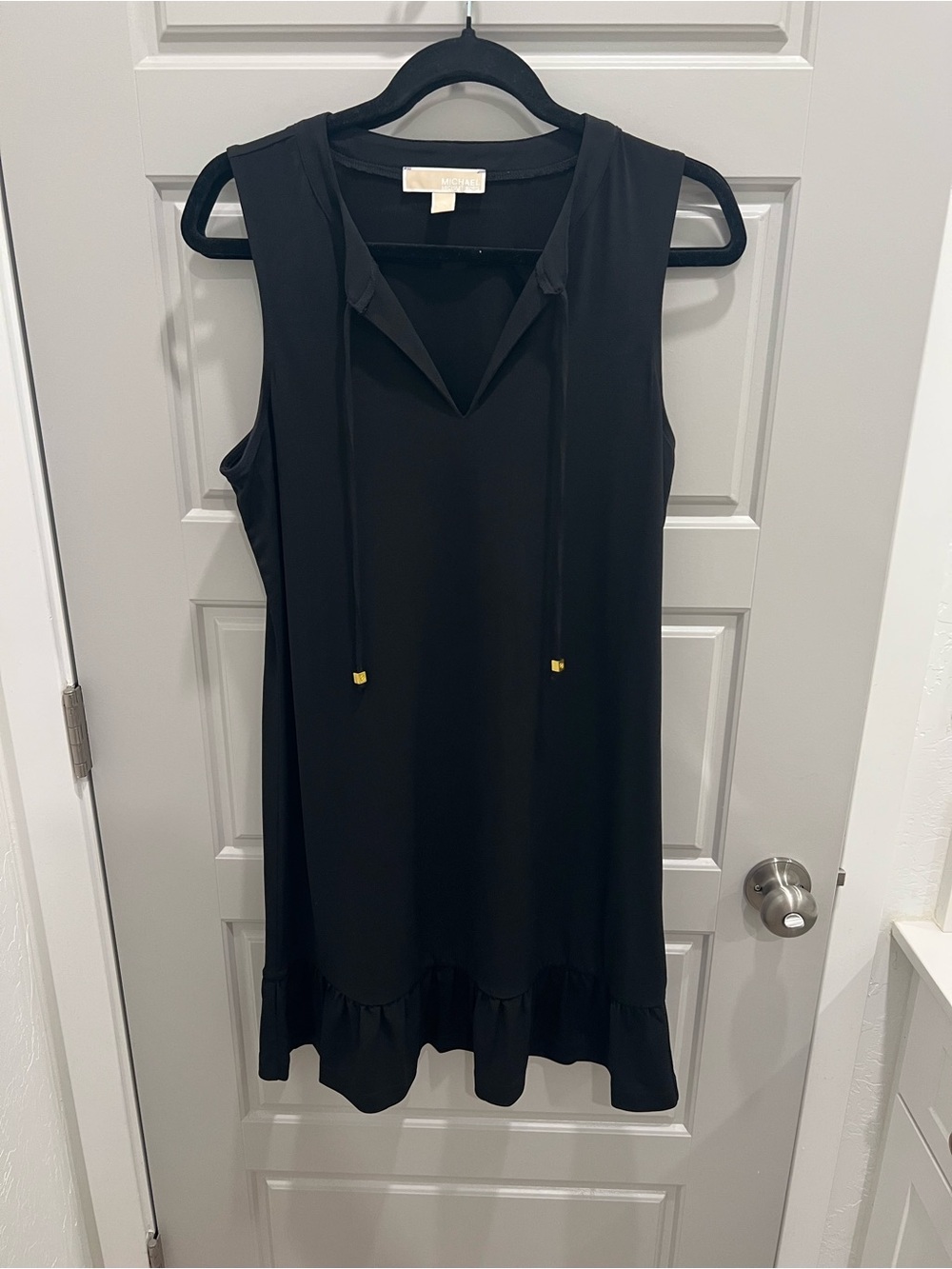 Michael Kors Black Sleeveless V-Neck Mini Dress with Ruffle Hem